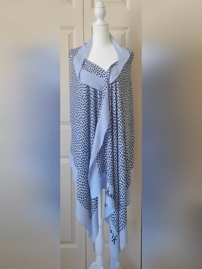 Light Blue Polka Dot Draped Shawl Scarf with Contrast Trim